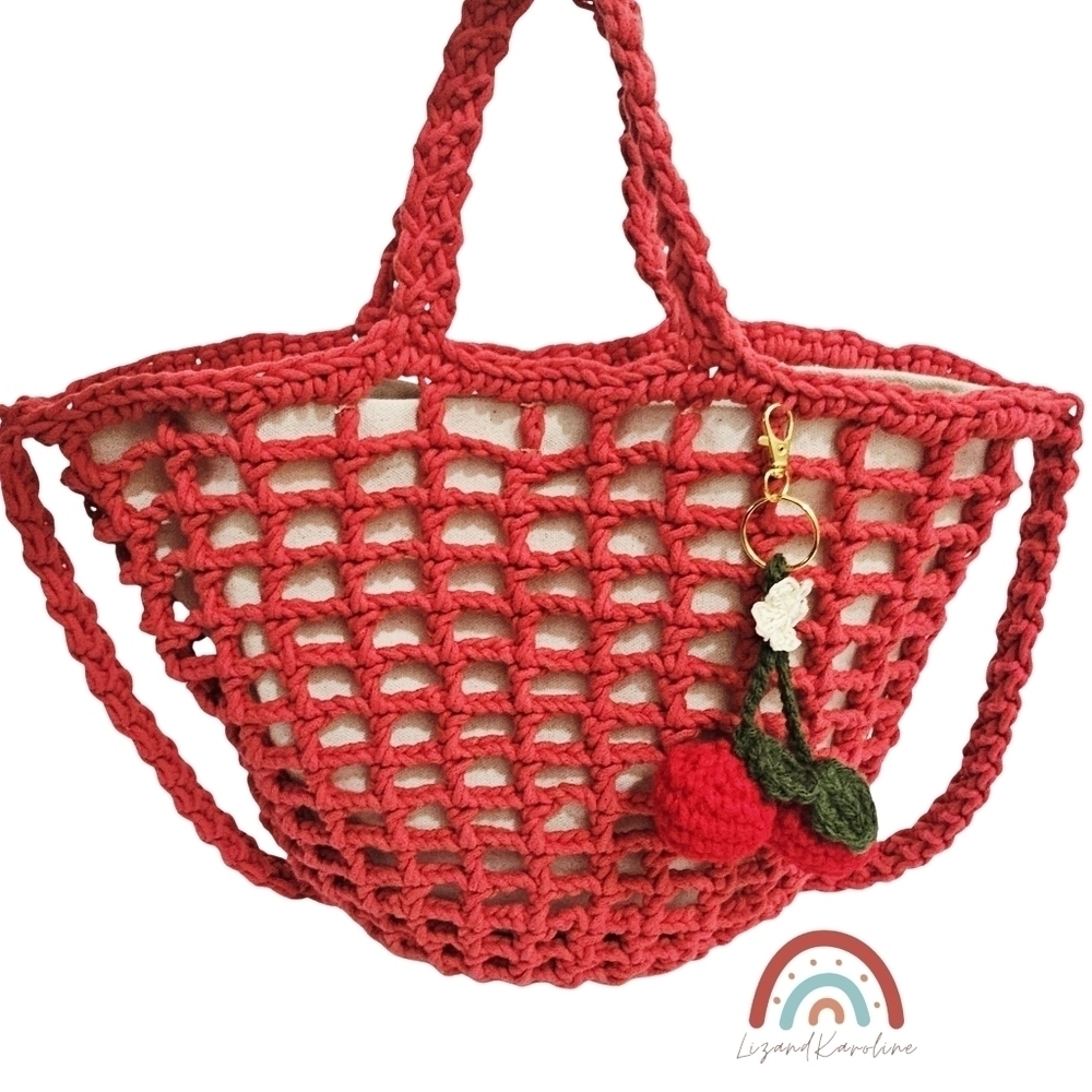 New! Madewell The Crocheted Shoulder Red Bag with Crochet Cherry Charm